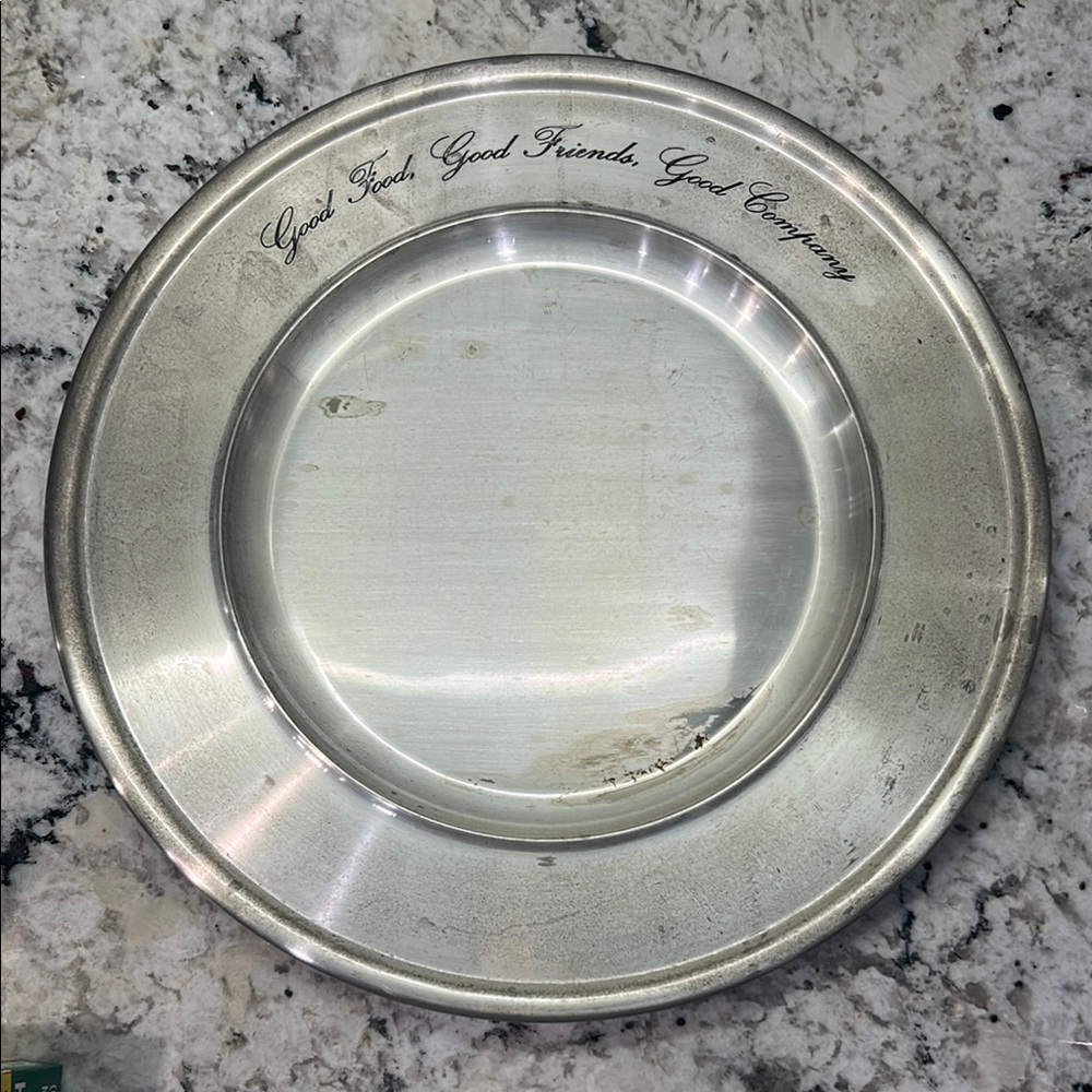 Pottery Barn Antiqued Silver Sentiment Charger Plate